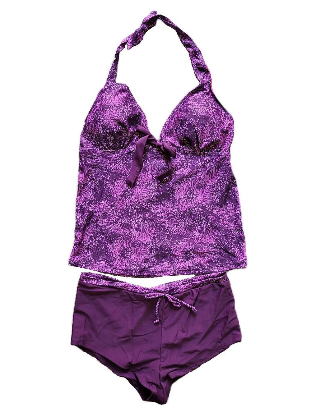 Women’s Large Purple Tankini Swimsuit 2 Piece Halter Set by Juan LLC - New